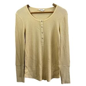 Splendid Henley Top Beige Waffle Knit Long Sleeve Viscose Linen Small Womens